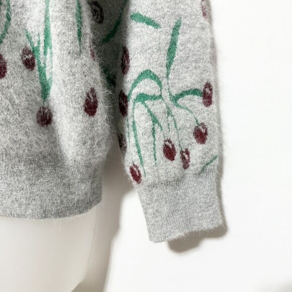 Womens Knit Sweater Gray Green Red Berry Tree Print Long Sleeve Pullover Size S? - Picture 4 of 7